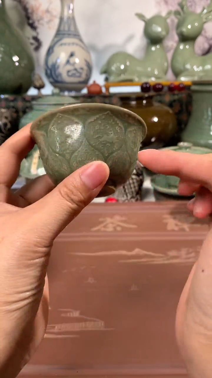 耀州窑微瑕小口失圆花舞大唐主人杯80CC两只