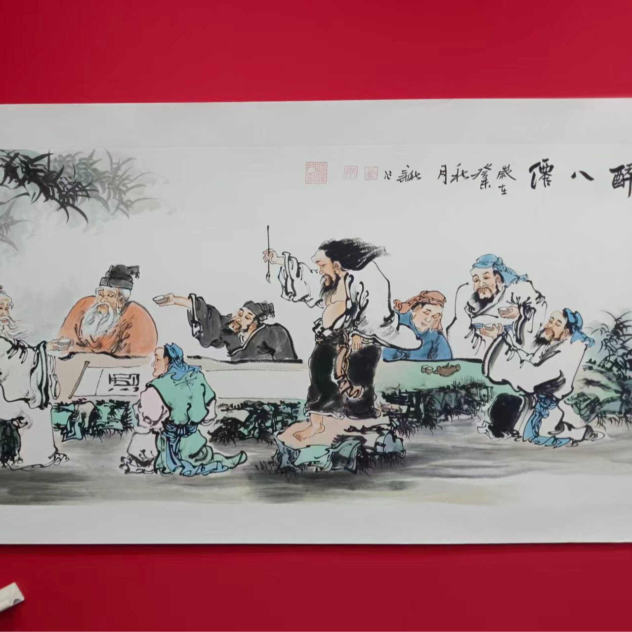 李新社手绘宣纸六尺横幅醉八仙人物画