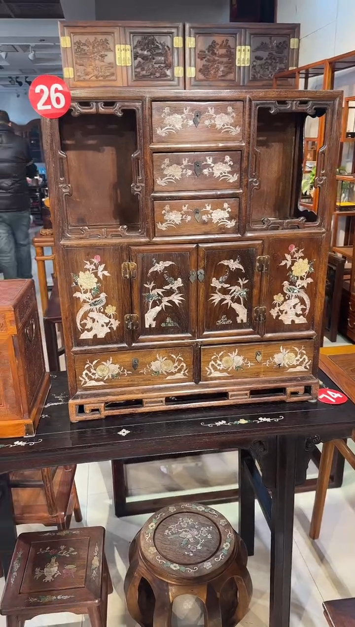 【闪购商品】木木艺缅花镶嵌花鸟百宝柜1880.888