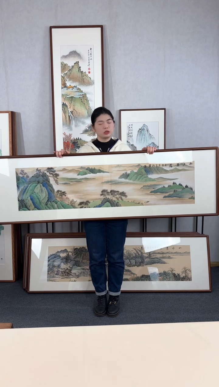 【闪购商品】国画手绘*松江胜游*52*172cm实木框