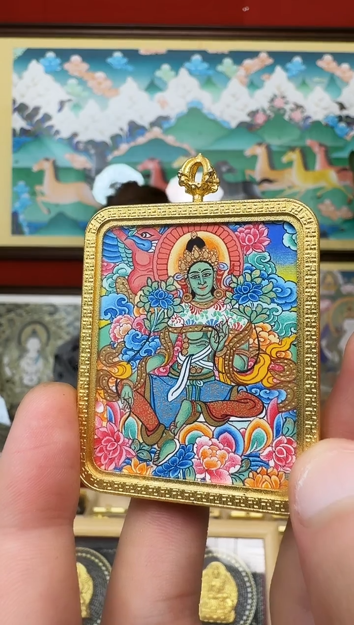 吊坠绿妈妈-热贡纯手绘唐卡吊坠