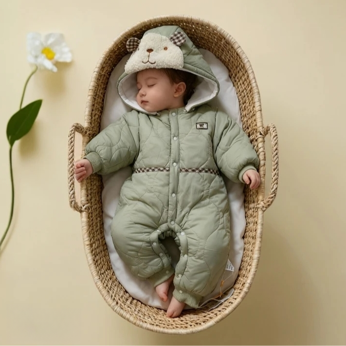 花弦弦600克加棉加厚棉服连体服外出服婴童婴儿新生儿连体衣哈衣