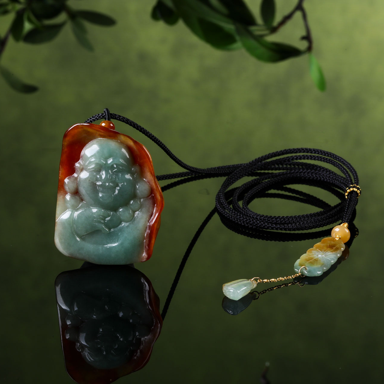 【意婵】“大超值”18k金天然缅A老翡翠精雕项链-915853