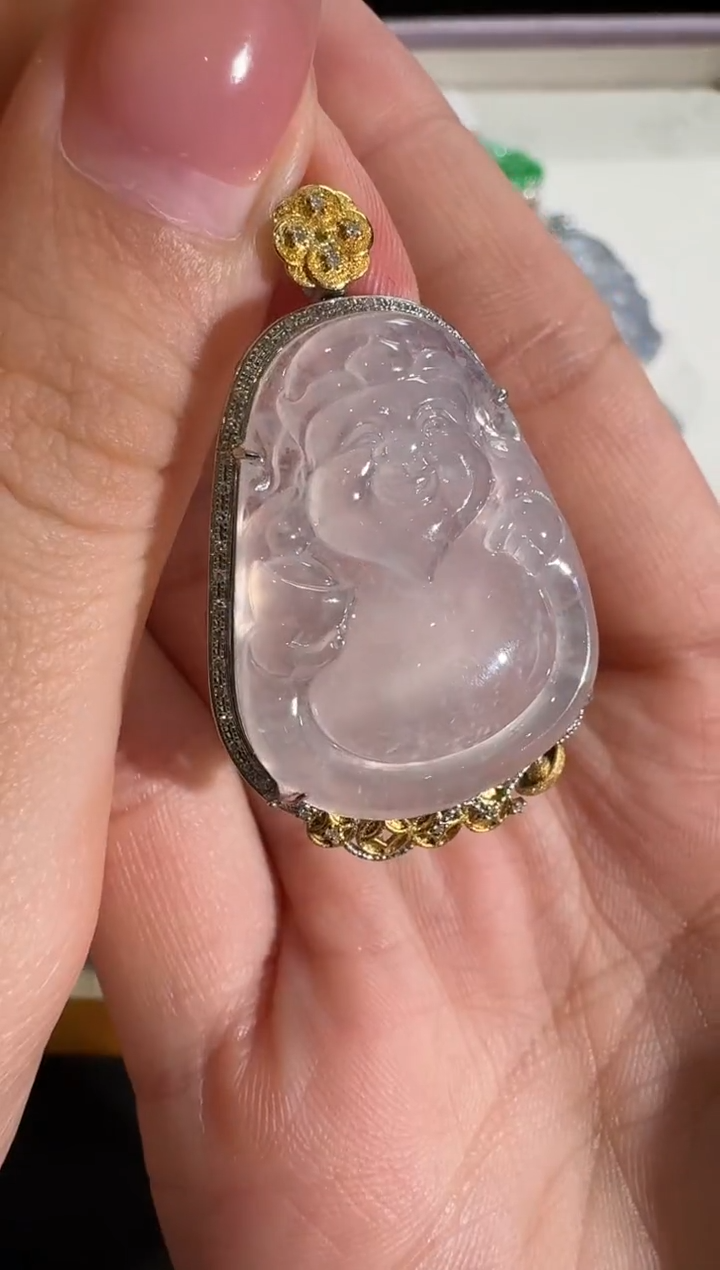 【闪购商品】翡翠吊坠(不含链)18K金镶嵌【源头工厂】钻石镶嵌