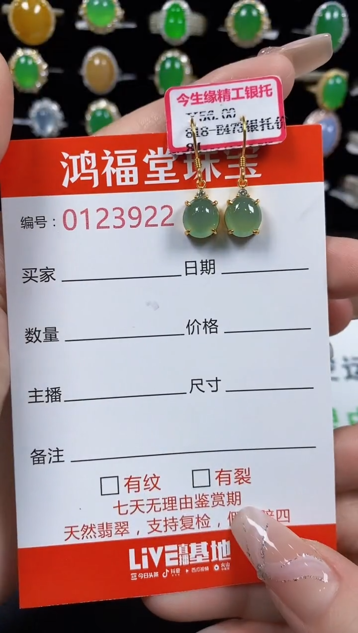 翡翠银S925镶嵌耳饰3922