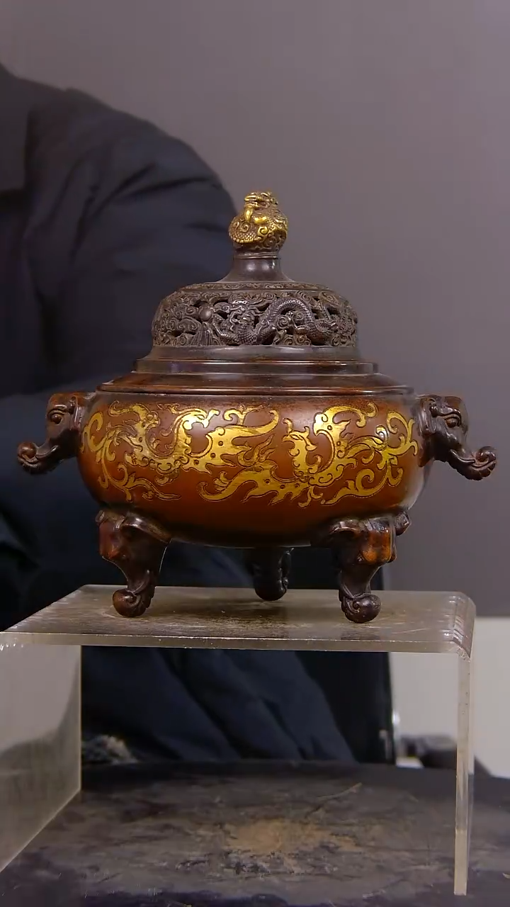 金**木山水铜缘紫铜香炉结缘1111