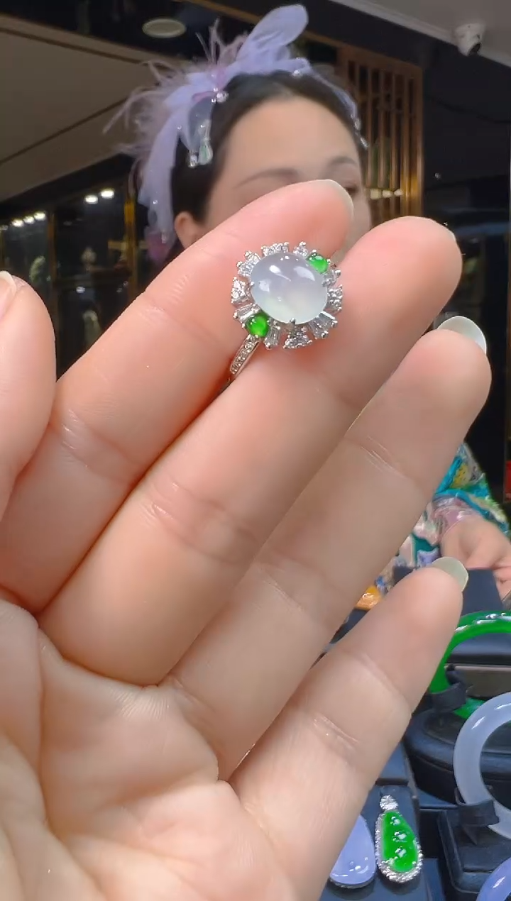 银S925镶嵌戒指翡翠043   