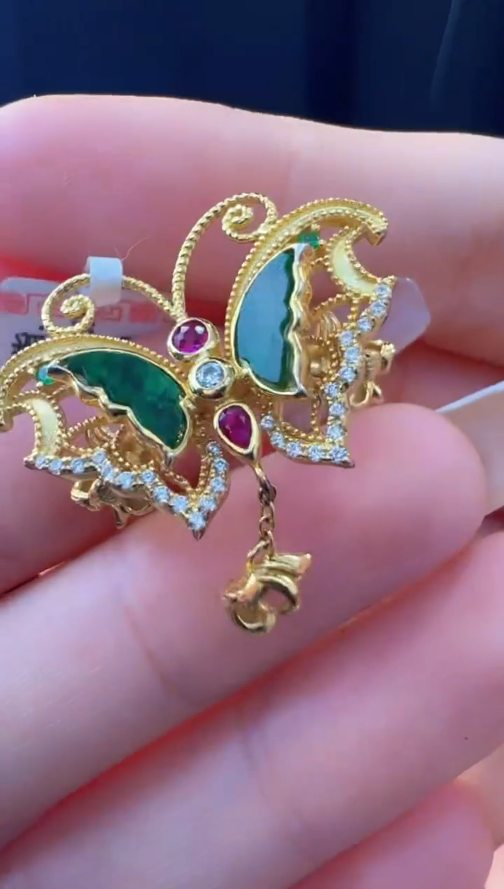 【闪购商品】翡翠戒指银S925镀金镶嵌天然缅甸翡翠A货戒指