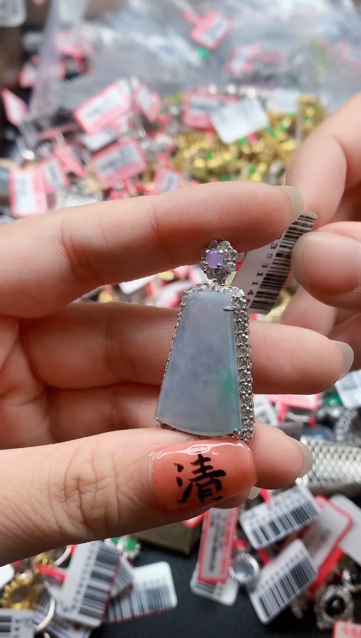 银S925镶嵌戒指翡翠天然A货缅甸翡翠