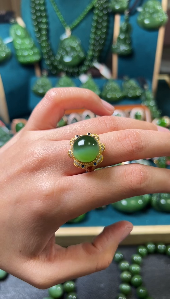 【闪购商品】和田玉（碧玉）戒指银S925镶嵌碧玉
