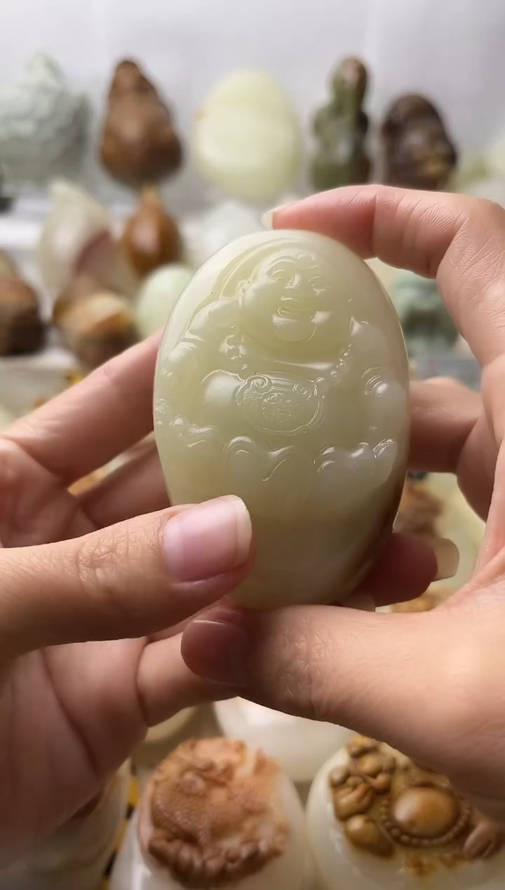 石材古青石棉纹正常不退换弥勒佛微瑕