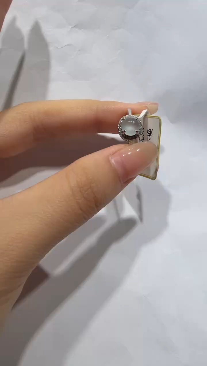 银S925镶嵌戒指翡翠缅甸A货翡翠戒指