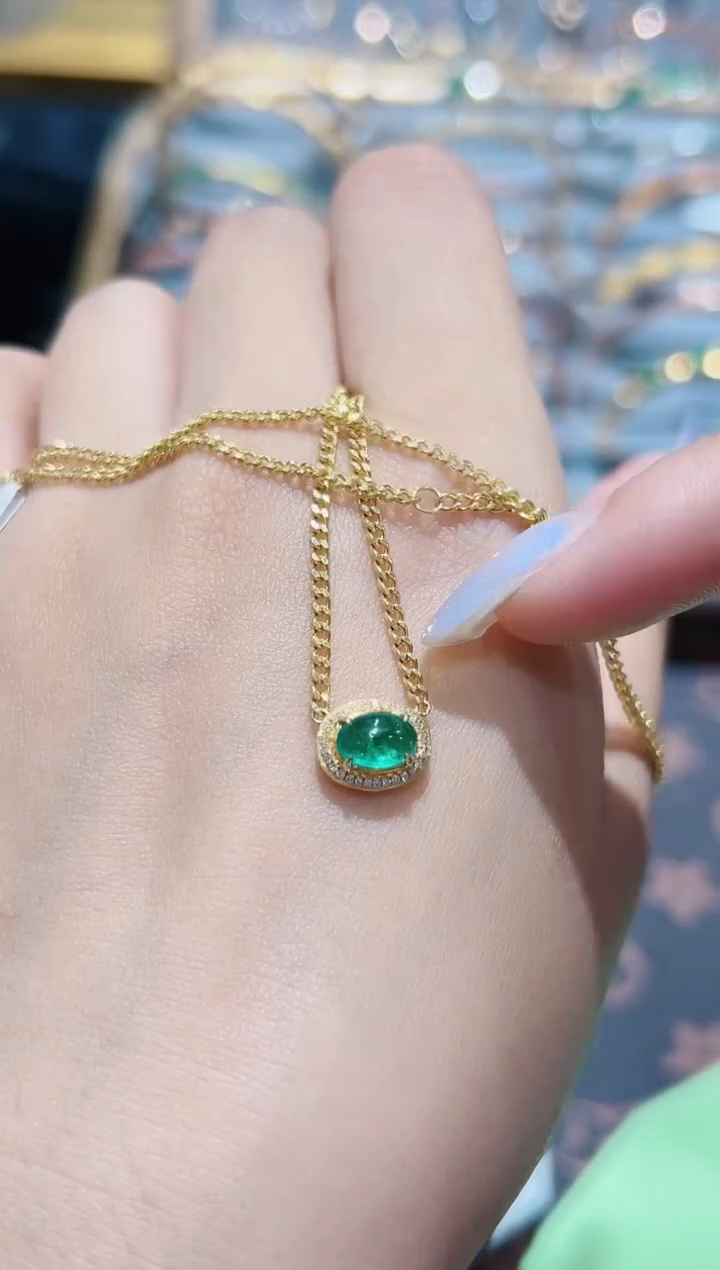 锁骨链18K金镶嵌祖母绿·