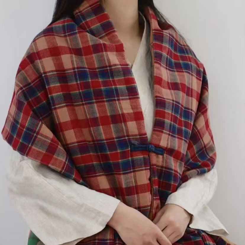 桑在云间 一粒扣棉披肩