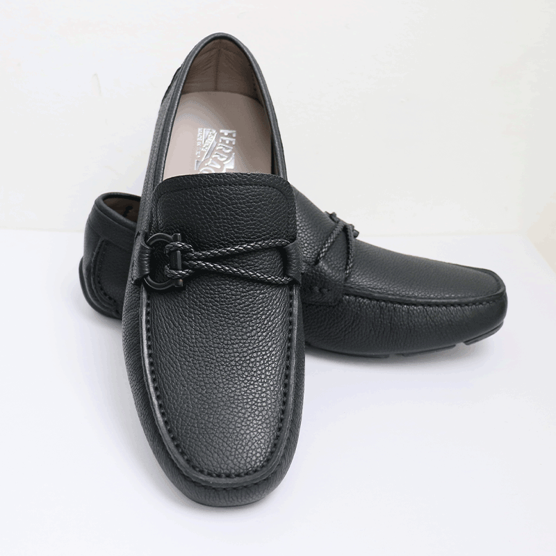 未使用 FERRAGAMO/菲拉格慕 舒适百搭潮流黑色线条扣乐福鞋41码