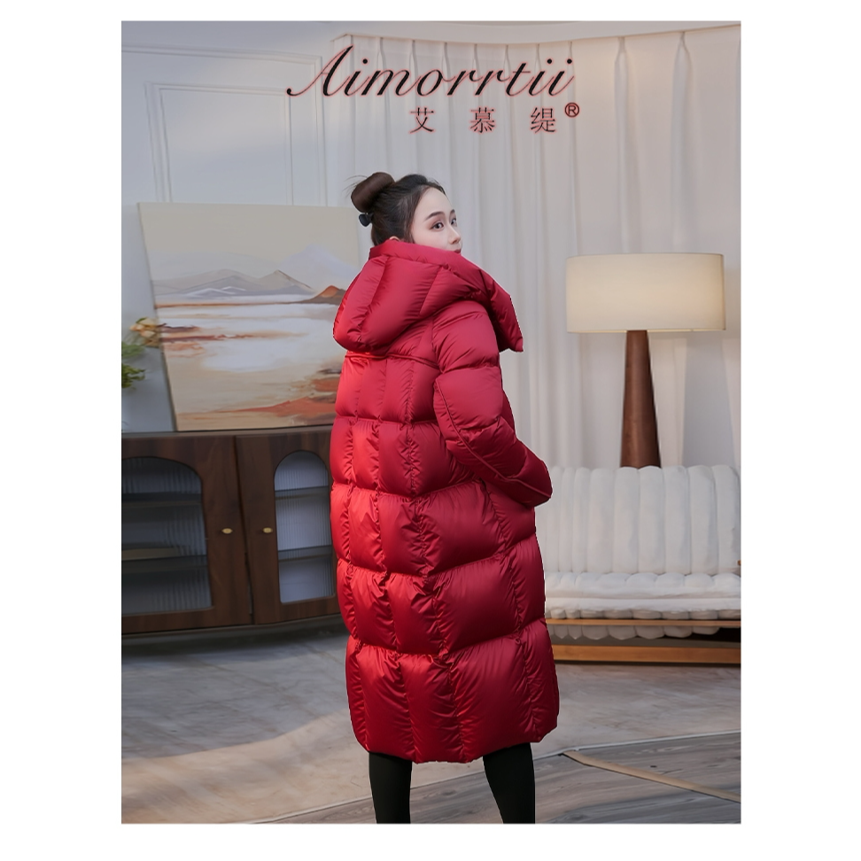 26塔夫绸珠光缎面95新国标白鹅绒服【帽子可拆卸】长款羽绒服YR923