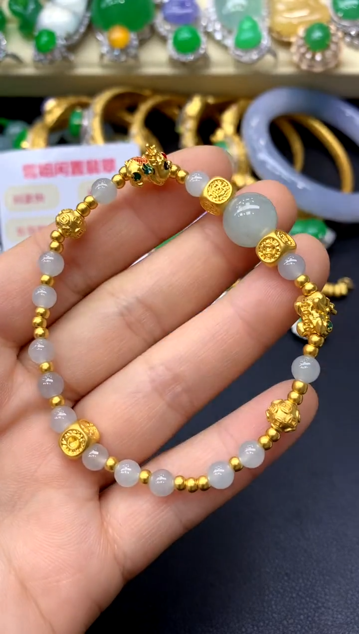足金镶嵌手链翡翠368-中国好珍宝