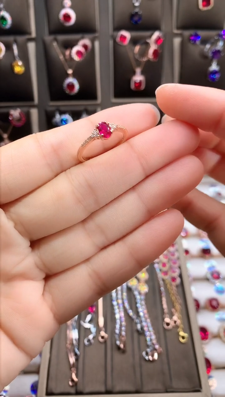 【闪购商品】红宝石戒指银S925镶嵌玫瑰金4.6