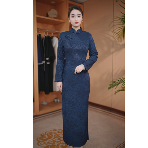 云华 日常气质显瘦文艺优雅复古长款旗袍