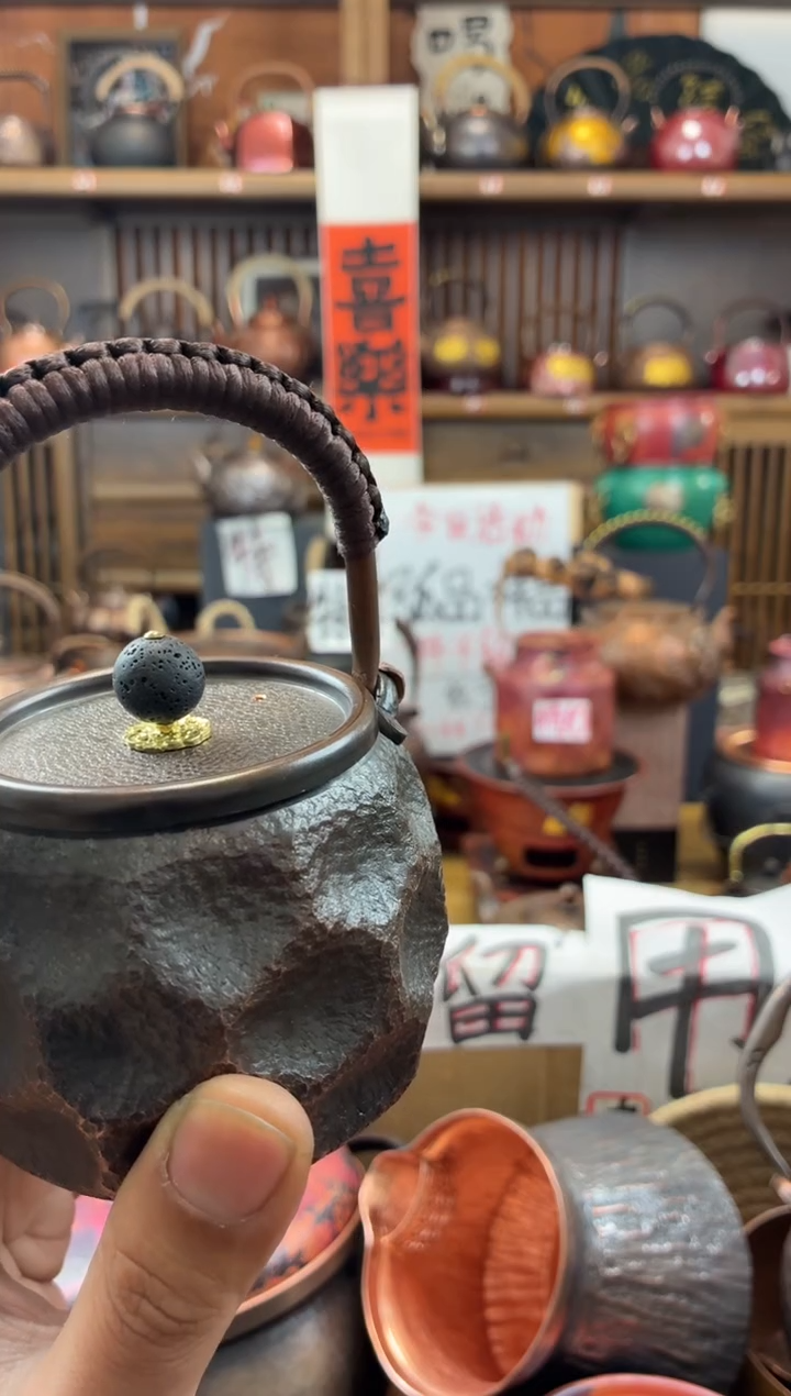 黑武士石头纹肌理提梁壶纯紫铜  v清仓