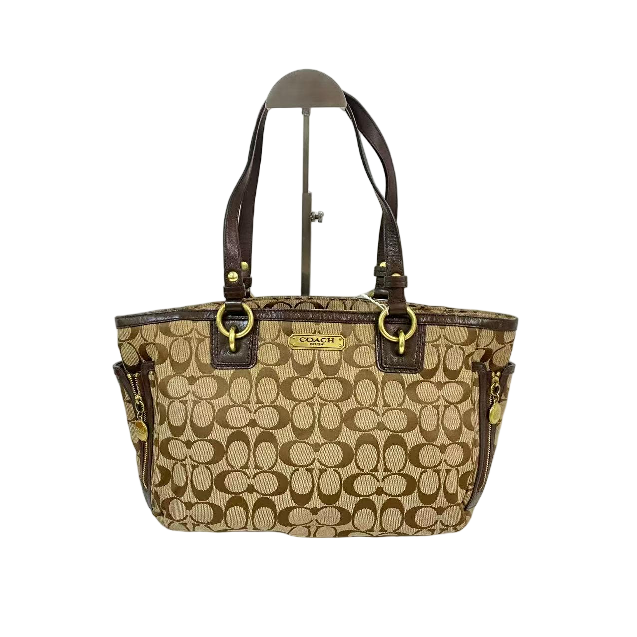 95新 COACH/蔻驰 经典老花帆布拼皮单肩手提包轻奢中古SH-31052-A