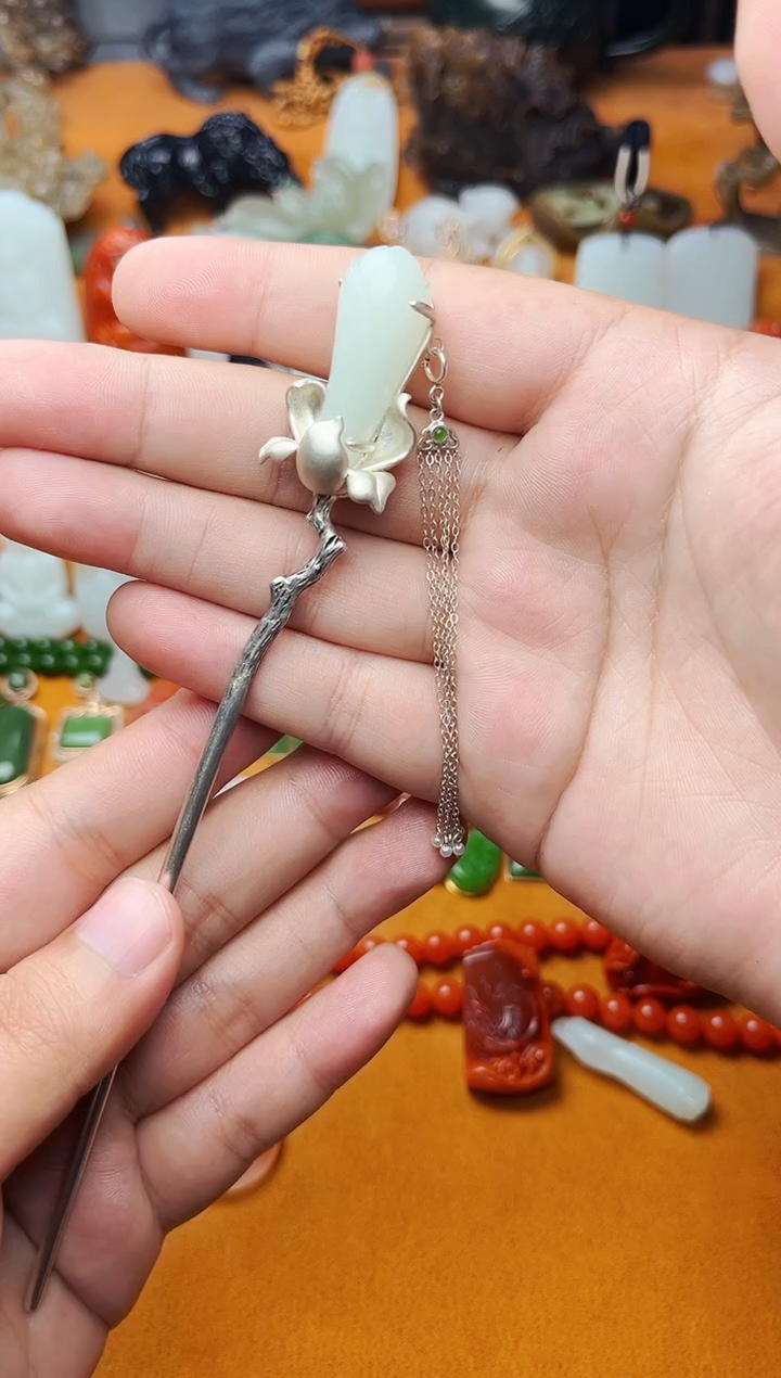 【闪购商品】和田玉发饰银S925镶嵌发簪