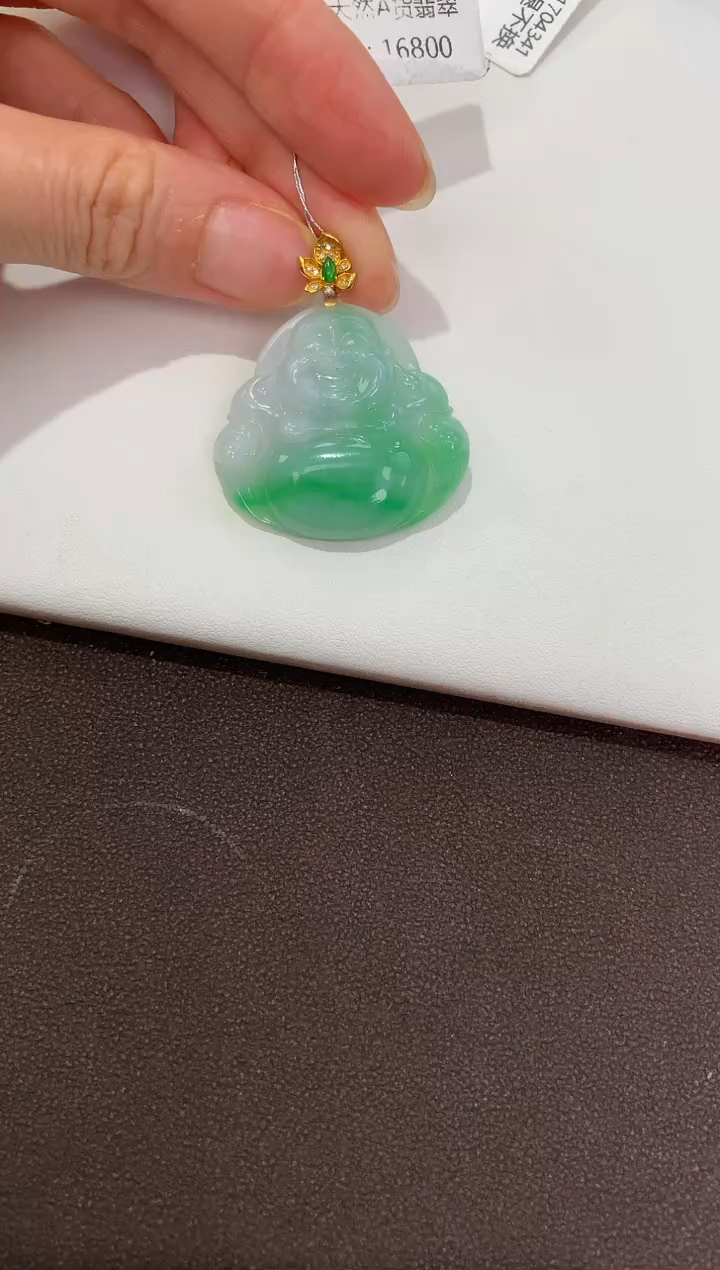 翡翠18K金镶嵌颈饰天然缅甸a货翡翠