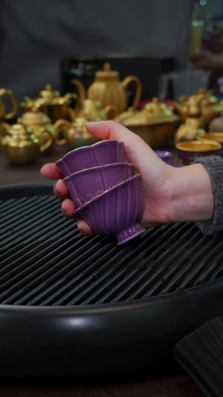 【闪购商品】杯【宜景窑紫罗兰鎏金】3只套组礼盒