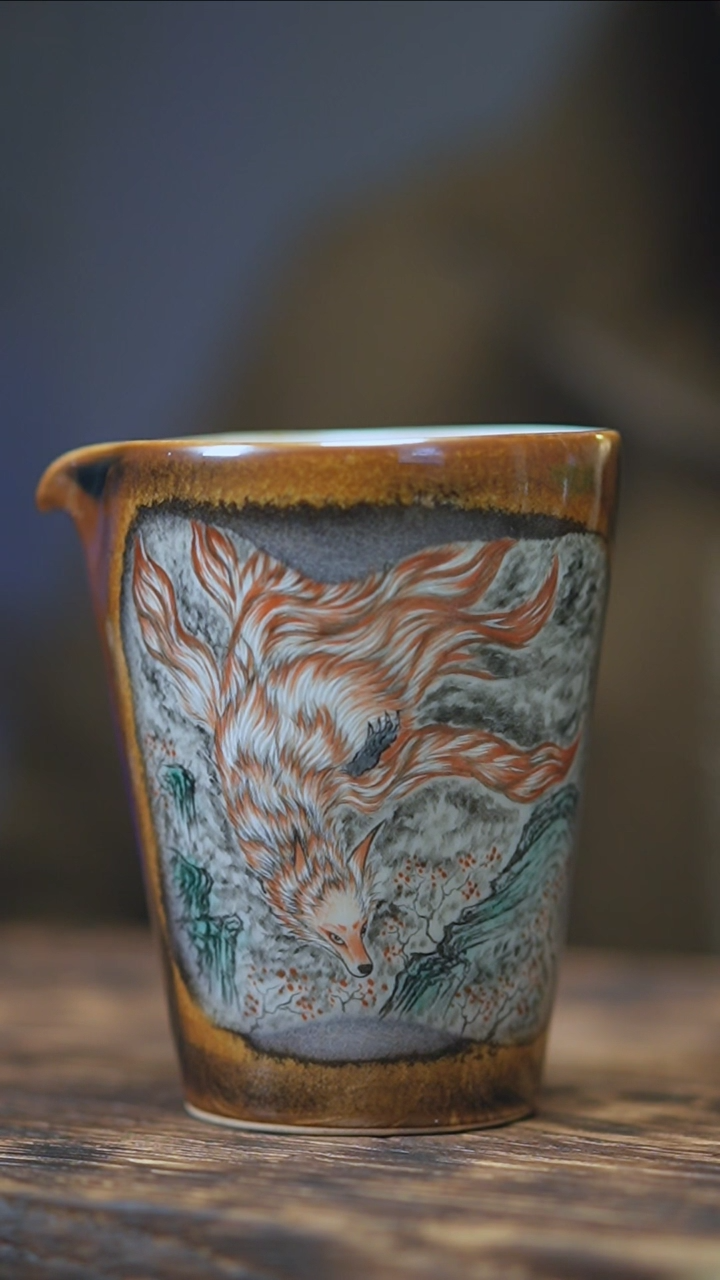 【闪购商品】景德镇手绘九尾狐窑变公道