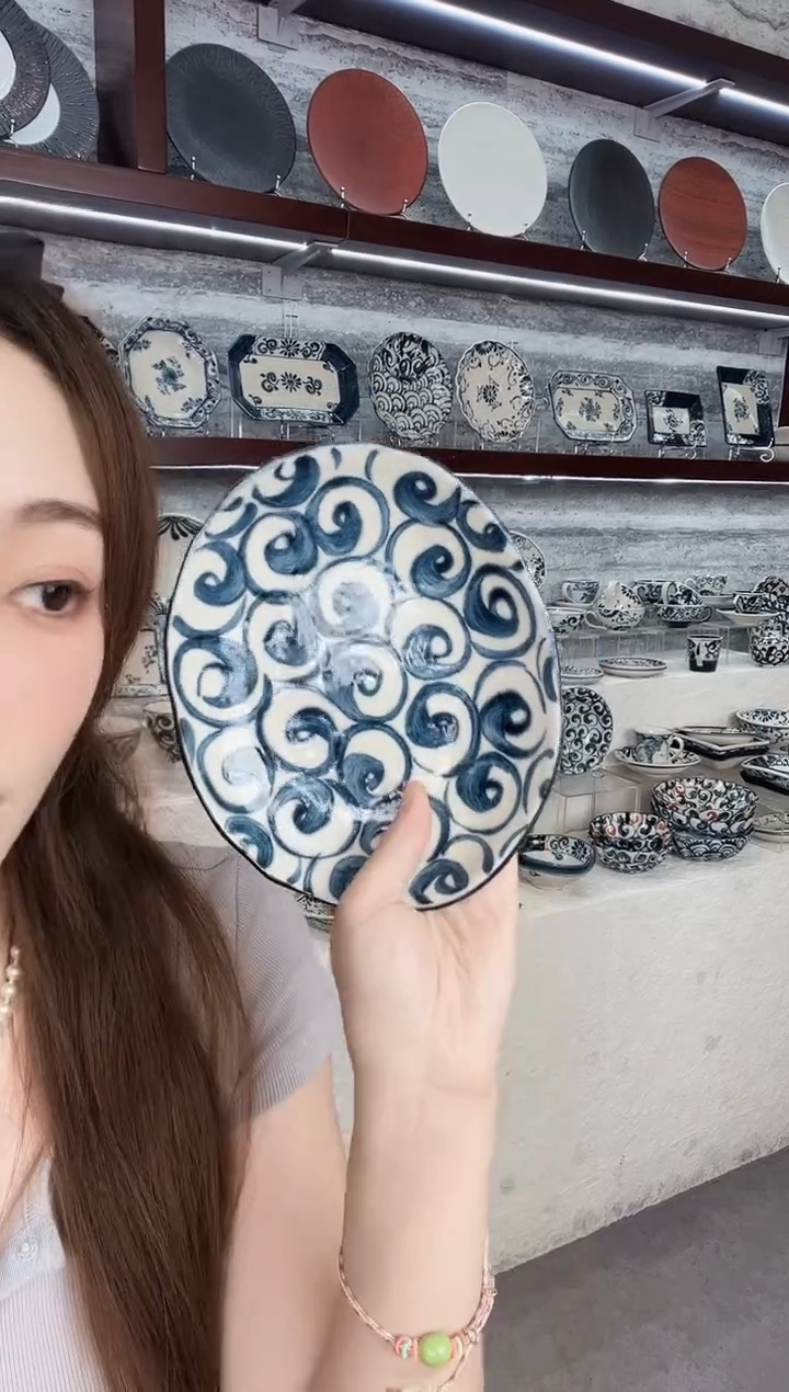 陶宗山窑椭圆甜品盘-旋涡17.5cm
