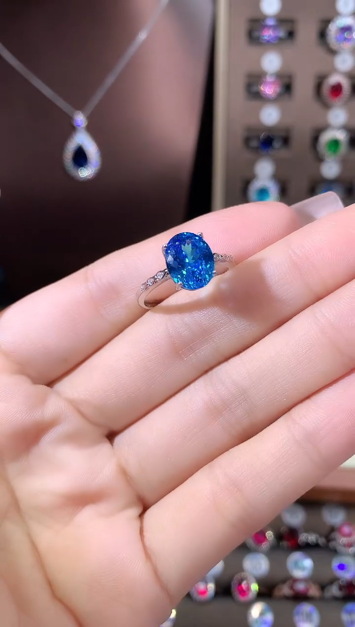 银S925镶嵌戒指海蓝宝石810银色