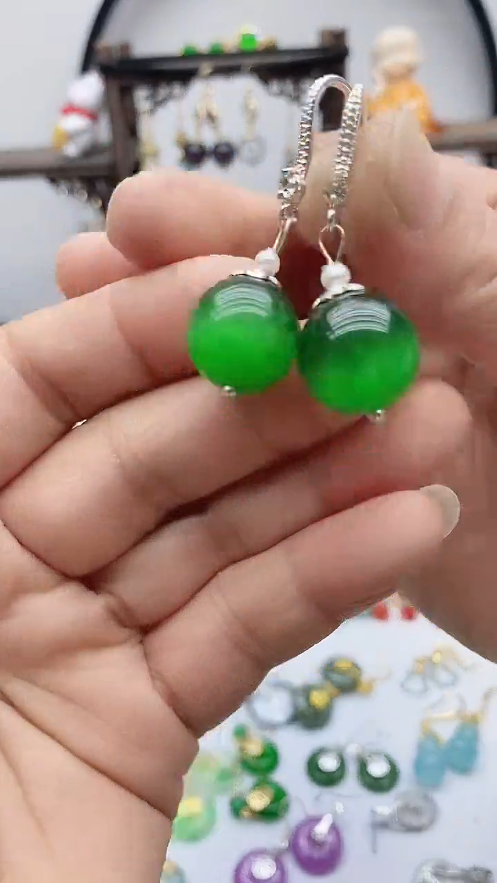 银S925镶嵌变石猫眼耳饰005