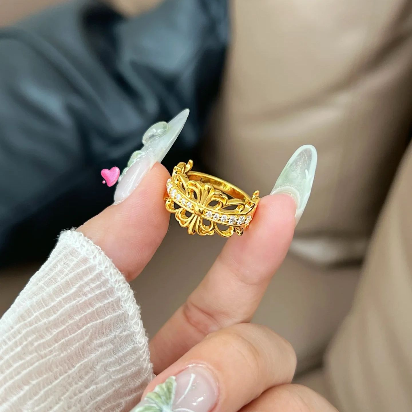尚金甄选/999足金/5D克罗皇冠戒指/情侣对戒/节日送女友老婆礼物
