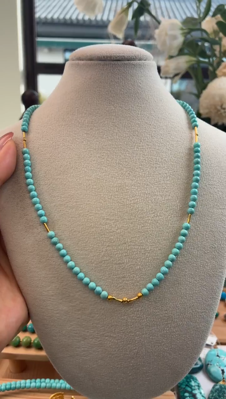 18K金镶嵌绿松石项链1