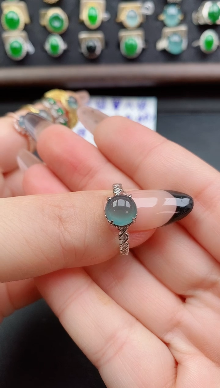 银S925镶嵌戒指翡翠1