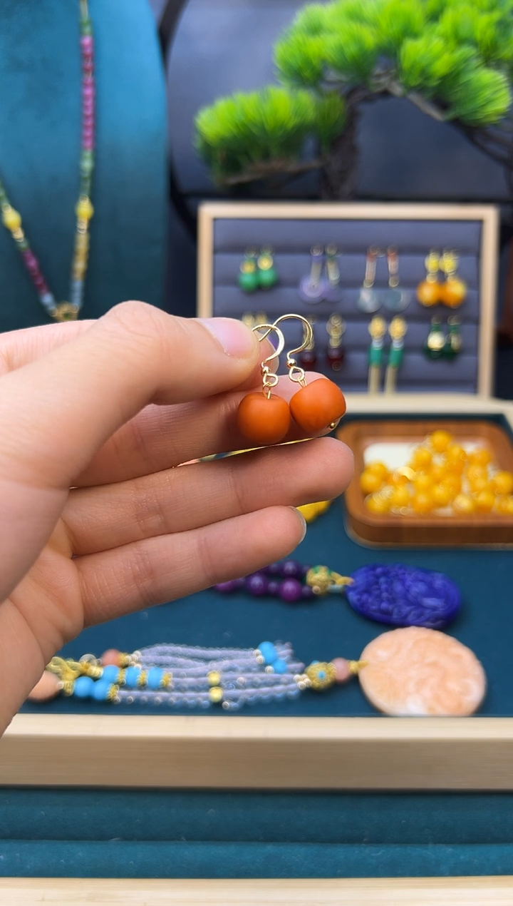 【闪购商品】蜜蜡耳饰14K金镶嵌E67        