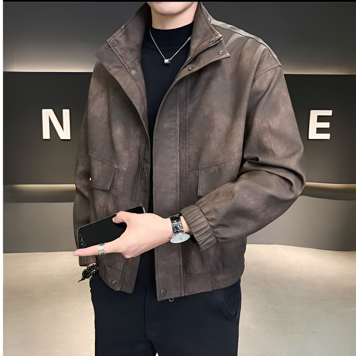 男士皮夹克春秋季时尚皮衣立领洗水抗邹青年潮流外套休闲百搭韩版
