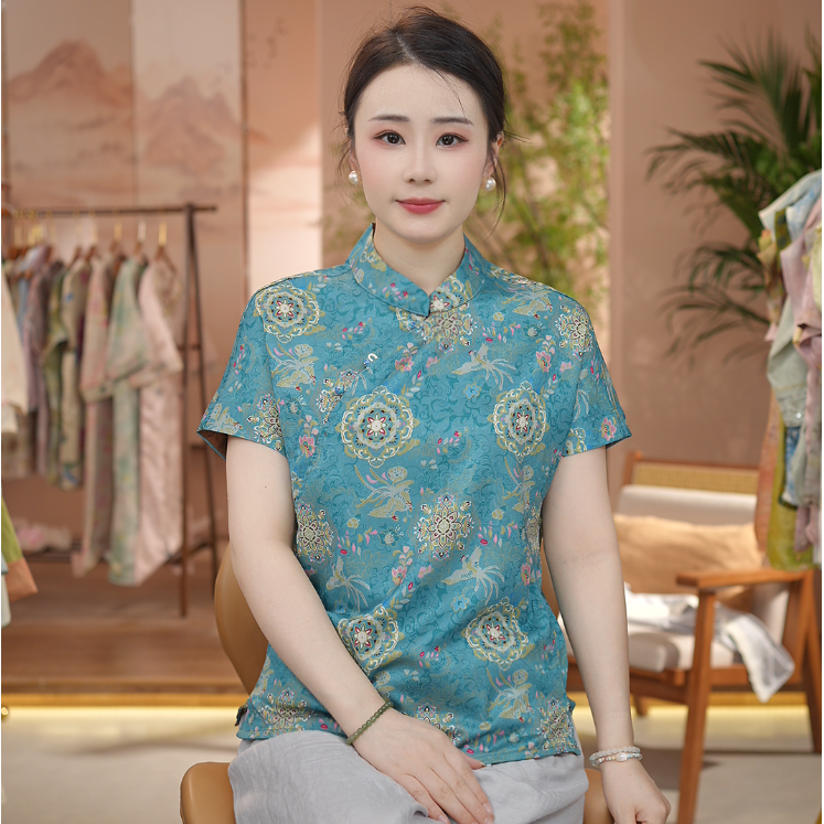《 夏色莲-短袖》新中式提花国风时尚休闲防晒透气短袖上衣