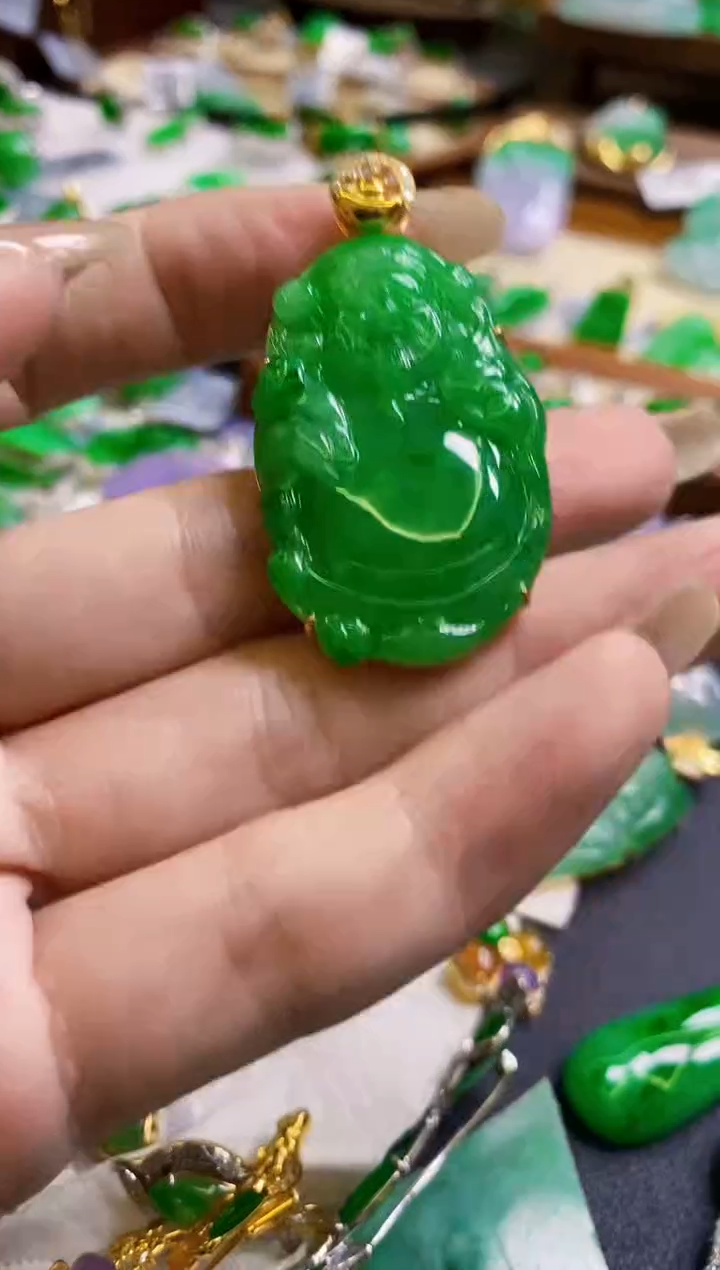 【闪购商品】定制翡翠18K金镶嵌财神