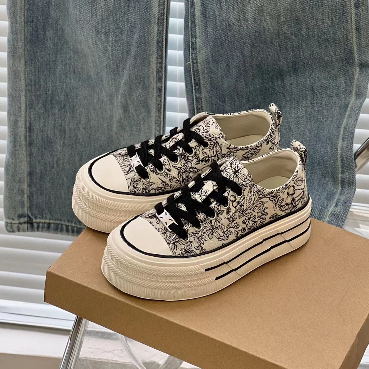 厚底增高帆布鞋25年春季新款时尚百搭舒适板鞋国风休闲鞋5028