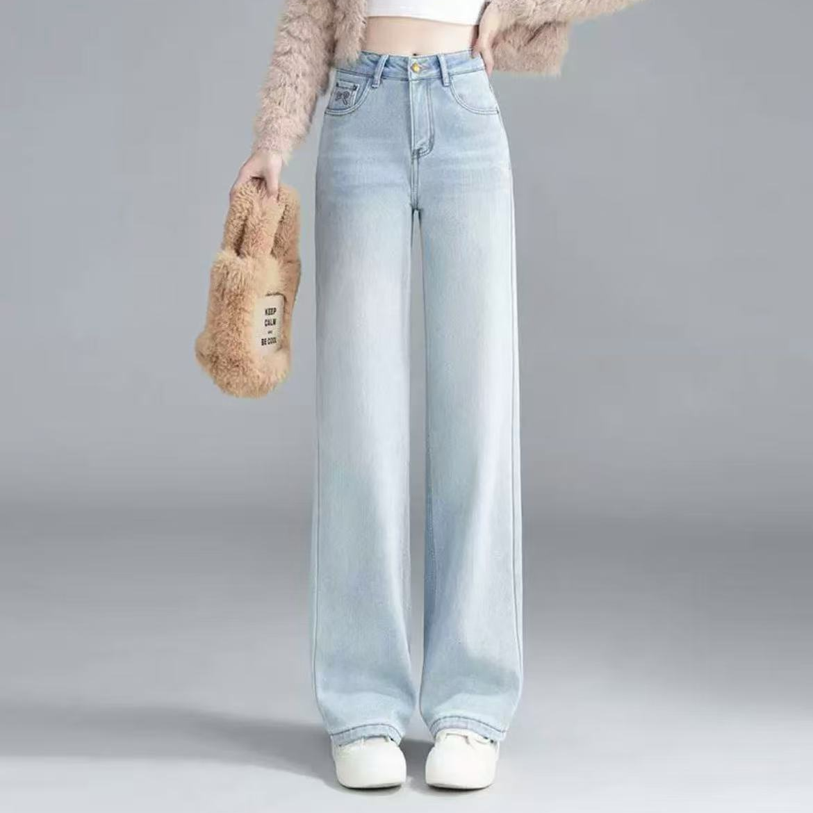 2024秋冬新款时尚百搭加绒直筒牛仔裤显瘦女裤休闲长裤子511长99