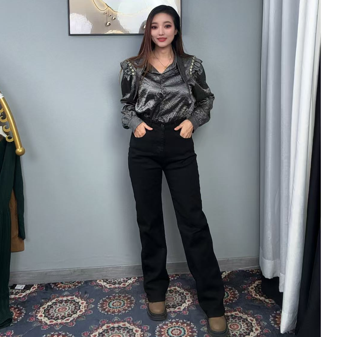 【4833】2025年新款黑色裤子显瘦百搭修身高腰网红直筒休闲时尚