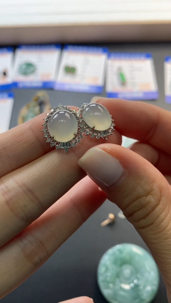 【闪购商品】翡翠耳饰18K金镶嵌不退不换 无鉴赏期