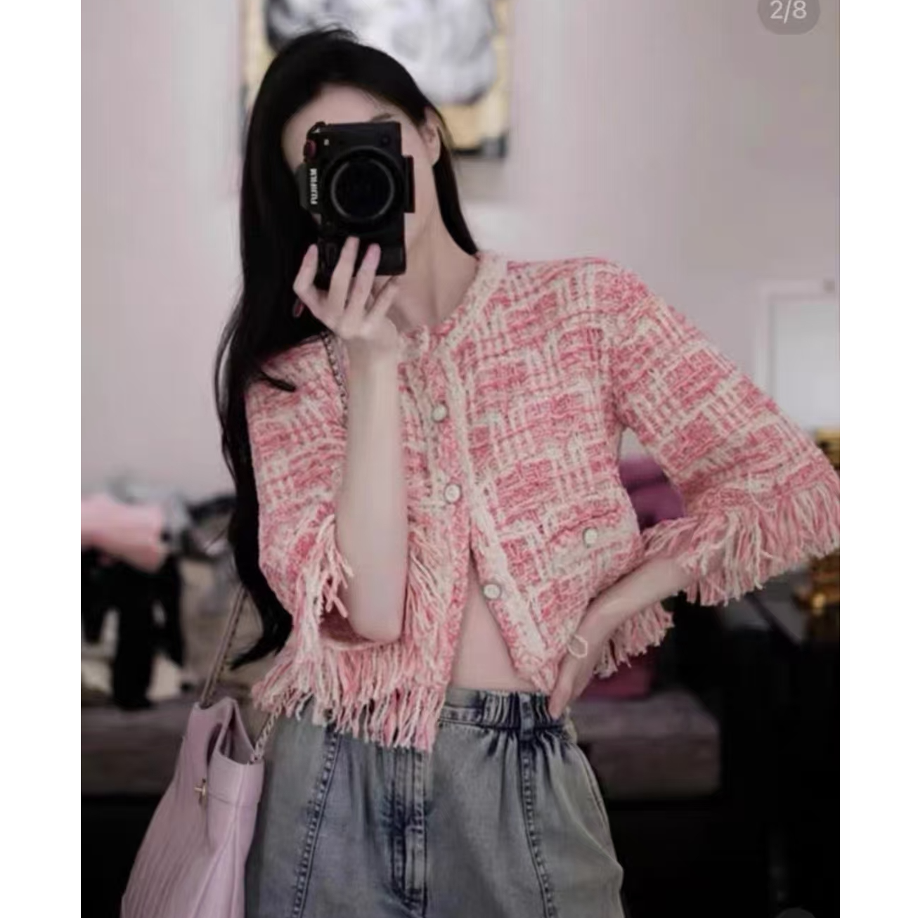 未使用 Chanel/香奈儿 Chanel香奈儿24P流苏外套 粉白36