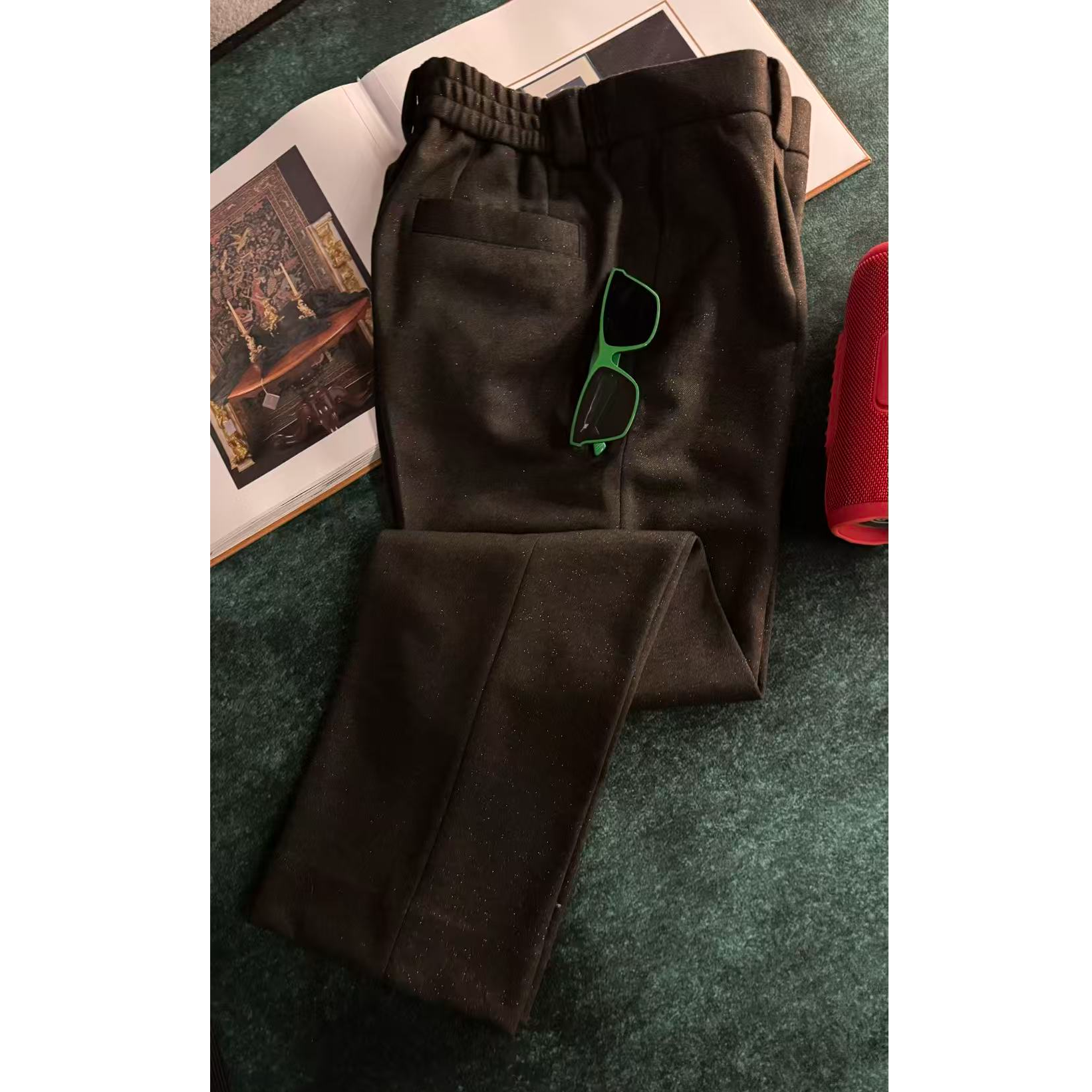 秋冬轻奢羊绒桑蚕丝混纺重磅西裤男休闲复古高弹直筒裤中腰西裤