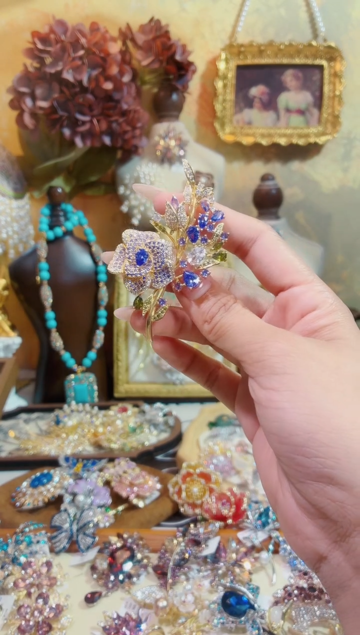 合成立方氧化锆铜合金紫色山茶花