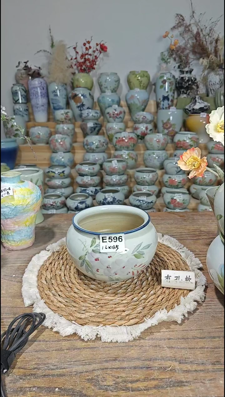 景德镇瓷韵陶瓷花盆      有孔 陶瓷制品 默认微瑕 E596