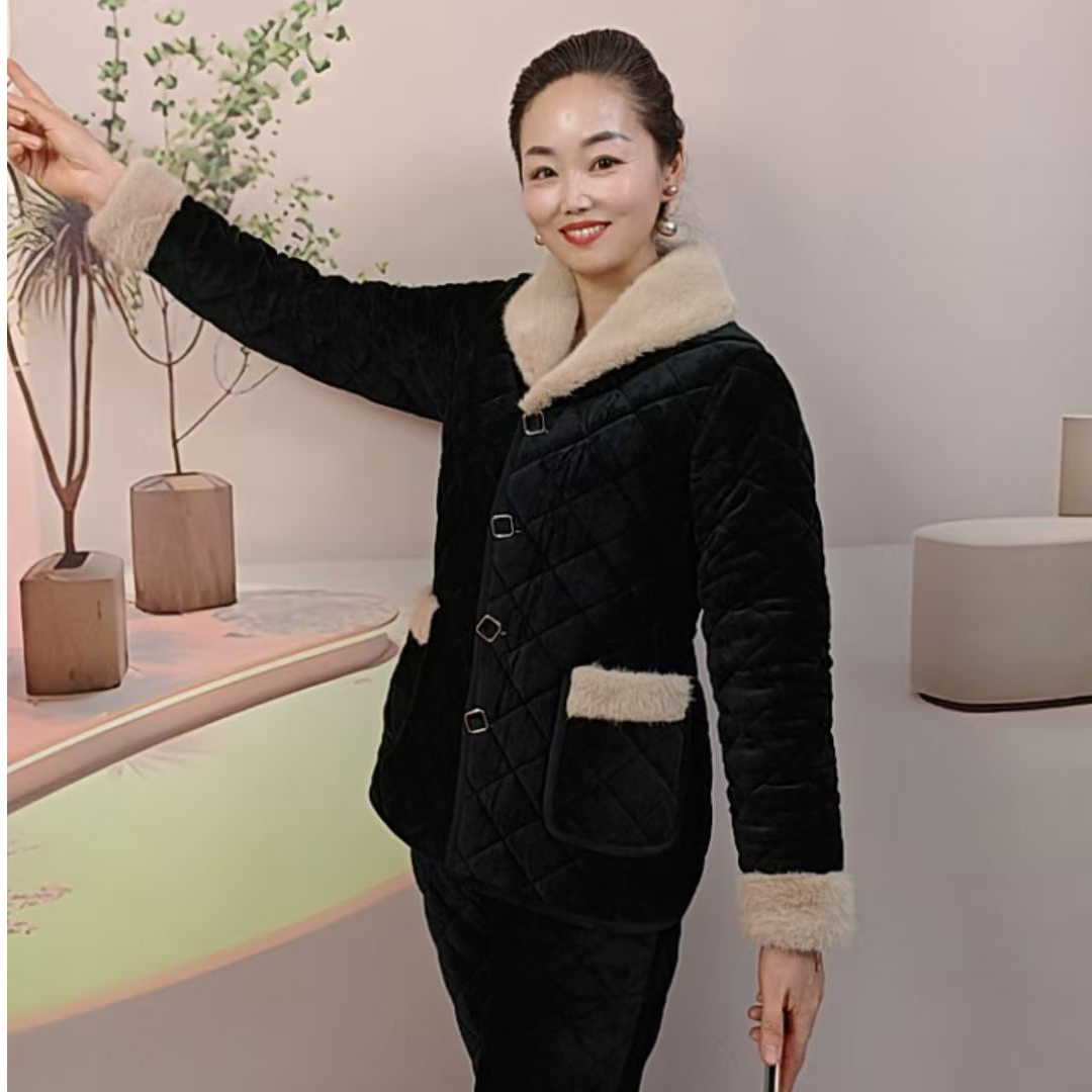 冬季网红时尚保暖加绒棉服外穿家居服  套装