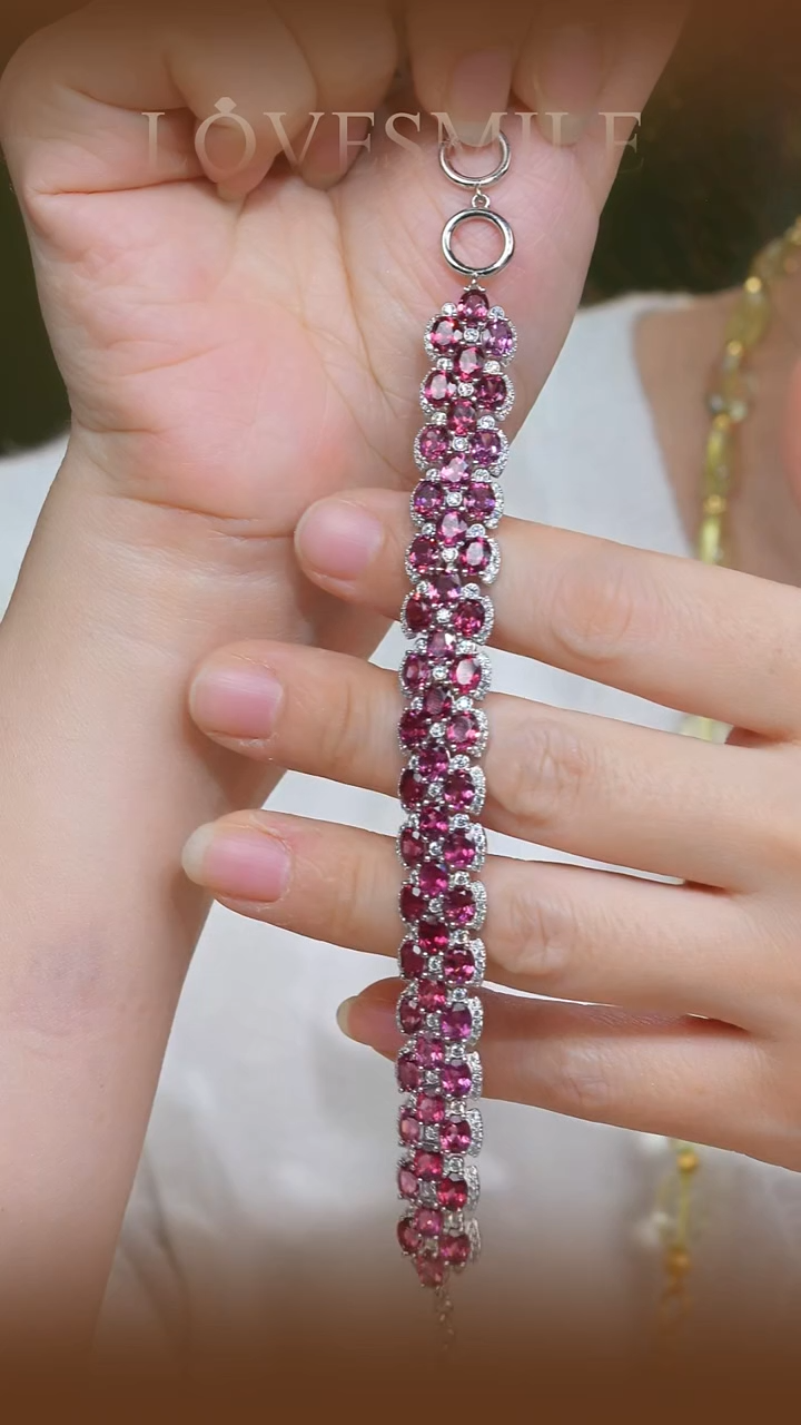 银S925镶嵌手链石榴石028