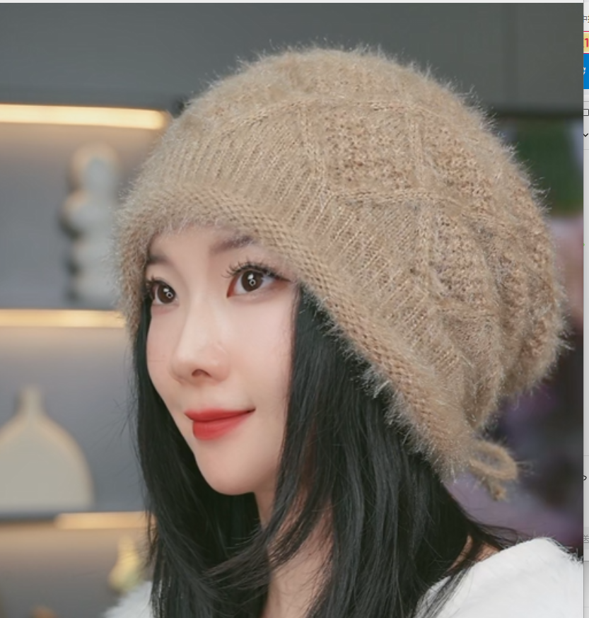 新款双层加绒加厚冬季钩花帽子保暖卷边针织松鼠时尚百搭